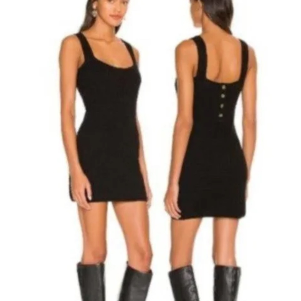 Free People Beach Black Waffle Knit Sleeveless Mini Dress SZ Med